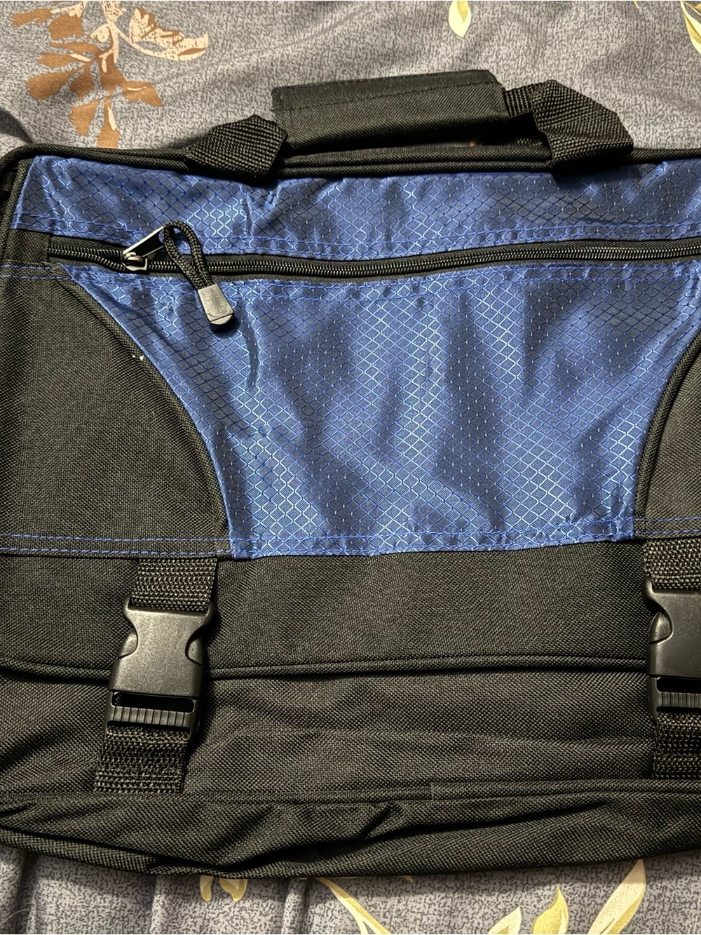 Men's Black & Blue Laptop Bag with Front Zipper and Buckle Straps
